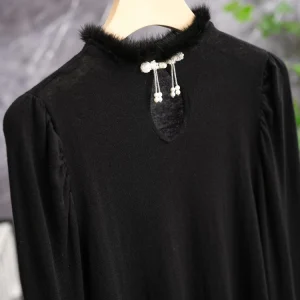 Stunning New Chinese Sle Knitted Sweater Mink Fur Base Beautiful Small Top Button Pearl Stand Collar Long Sve Wool Blend - AliExpress Sweaters&Jumpers