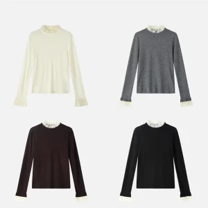 JINGJING2026 New Heart's Home 00 Wool Stand Collar Lace Splicing Design Base irt Women's French Sle Long Sve Knitted ... - AliExpress Sweaters&Jumpers