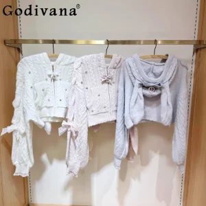Liz Short Knitted Cardigan Japanese 2025 New Cute Girls Sweet Bowknot Rabbit Ears Lolita Knitted Jacket Tops Spring and Autumn - AliExpress Sweaters&Jumpers