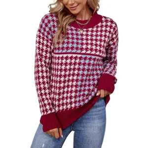 2023 autumn and winter new European and American knitted sweaters contrasting  thousand bird grid pullover Amazon sweater women - AliExpress Sweaters&Jumpers