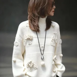 Long Sleeve Knitted Sweater Women's Loose Design Sensation 3D Flower Pure Color Trendy Top Korean Style Winter New Arrival - AliExpress Sweaters&Jumpers