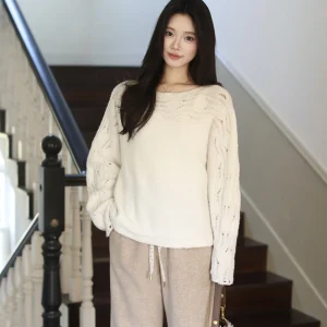 Meiyuan Wool Knitted Sweater Hollow out oulder Casual Loose Fit Warm Long Sve Women's Top Versatile Angle oulder Design - AliExpress Sweaters&Jumpers