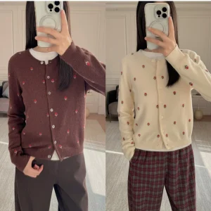 Fre Sle 00% Silk Wool Knitted Long Sve round Ne Cardigan Floral Embroidery Open Front Casual Loose Fit Women's Sweater - AliExpress Sweaters&Jumpers