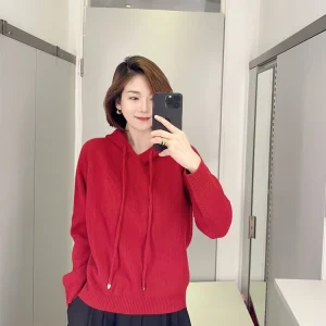 Red Knitted Woolen Sweater with Hood Casual Loose Fit Long Sve Youth Faionable Inner And Outer Wear Slimming And Whitening - AliExpress Sweaters&Jumpers