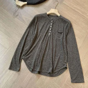2025 Autumn New Retro Dark Color Versatile Half-Open Soft And Comfortable Bottoming T-Shirt For Women Versatile Loose - AliExpress Sweaters&Jumpers