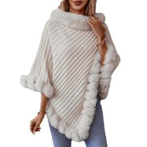 Solid color fur collar pullover European and American sweater women's autumn and winter new thick retro plaid knitted cape shawl - AliExpress Sweaters&Jumpers