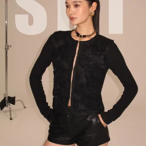 Ele Rose Embroidery Velvet Floral Pattern Bla Tulle Autumn irt Women's ort Outerwear Spring Collection SNT73AM0 - AliExpress Sweaters&Jumpers