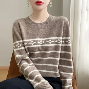 Autumn and Winter New Wool round Neck Women's Knitted Inner Match Contrast Color Striped Jacquard Comfortable Soft Glut - AliExpress Sweaters&Jumpers