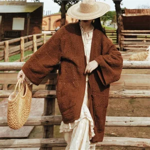 120cm Bust Fall Long Cardigans Sweaters Women Vintage Elegant Loose Hollow Out Brown Coffee Maillard  Knitted Oversized Sweaters - AliExpress Sweaters&Jumpers