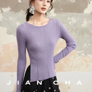 Warm Tone Purple Knitted Top JIANCHA "Nuan Diao Xin Zhi" Relaxed Fit Long Sve round Ne ort Length  Color - AliExpress Sweaters&Jumpers