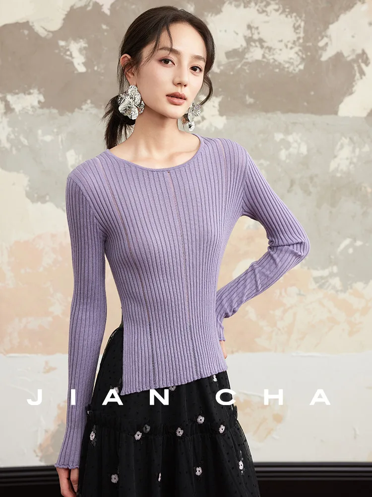 Warm Tone Purple Knitted Top JIANCHA "Nuan Diao Xin Zhi" Relaxed Fit Long Sve round Ne ort Length Color - AliExpress Sweaters&Jumpers