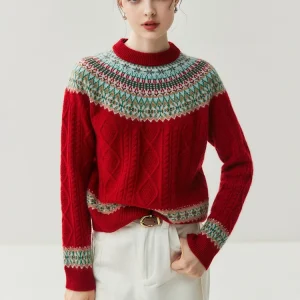 Women Pullover Sweaters 100% Cashmere Knitted Autumn Winter O-neck Loose Fair Isle Lazy Style Twist Flower Tops Light Luxury - AliExpress Sweaters&Jumpers