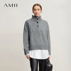 Amii Pullover Sweater 2025 Winter New Commuter Turtleneck Half-cardigan Versatile Top Women Loose Long Sleeve Knitwear 12544144 - AliExpress Sweaters&Jumpers