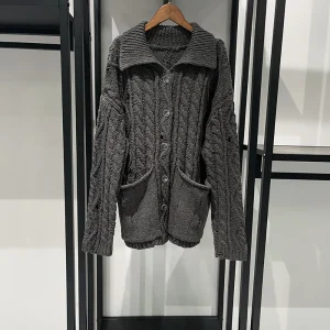 Cotton-Blend Women's Cardigan Y2K Chunky Cable Knit Double Pocket Decorative Collar Long-Sleeve Knit Top Fall 2025 New Arrival - AliExpress Sweaters&Jumpers