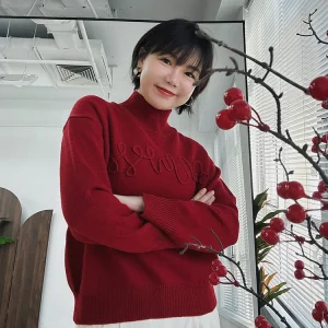 Warm Woolen Sweater Handwritten Happin Winter f High Collar Festive Aosphere Red Knitwear Women's Straight Cut Sle - AliExpress Sweaters&Jumpers