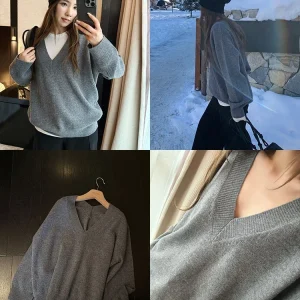 Xzichic Lazy Full Wool V-ne Loose Knitted Sweater Winter New Sle Overhead Top Women's Faion Comfortable Warm Thermal Wo... - AliExpress Sweaters&Jumpers