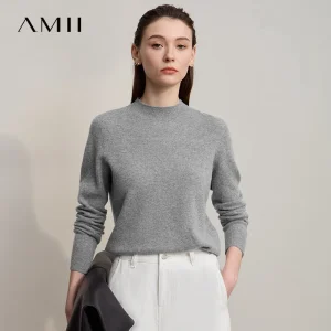 AMII Women's Sweater Semi-turtleneck Knitted Wool Pullover For Woman 2025 Winter New Versatile Long Sleeves Top Female 12543194 - AliExpress Sweaters&Jumpers