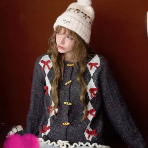 Elfsa Winter Thiened Knitted Sweater Jaet Women's Sweet New Year's Robe Retro Diamond Pattern Embroidery Casual Sle - AliExpress Sweaters&Jumpers