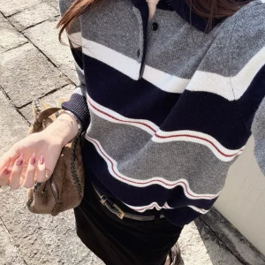Chier Miu Series 00% Camere Double Twist 26 Yards High nce Sensation Striped Sweater Women's Casual Sle Knitted... - AliExpress Sweaters&Jumpers
