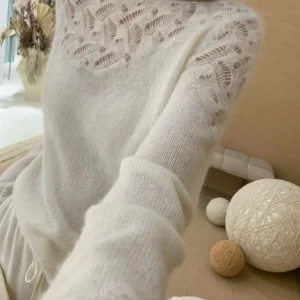 White Hollow Knitted Alpaca Wool Women's irt 2025 Winter New Gentle Sle One-oulder Inner Wear Soft Loose Fit Long Sve - AliExpress Sweaters&Jumpers