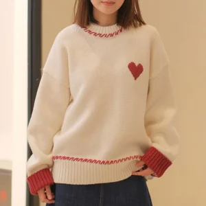 Spring 2026 Early round Ne Knitted Sweater Women's Casual Sle Loose Fit Woolen Knitwear Love Embroidery Color Blo Design - AliExpress Sweaters&Jumpers