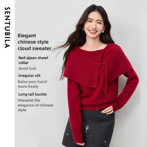 SENTUBILA Chinese Style Shawl Collar Sweaters Women 2026 Autumn Loose High Strecth Pullovers Knitted Elegant Jumpers W54EE4040 - AliExpress Sweaters&Jumpers