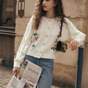 OLrain Women Knitted Cardigan 2026 Autumn Vintage Embroidered Sweaters O-neck Long Sleeve Loose Fit Female Clothing O23QM80015 - AliExpress Sweaters&Jumpers