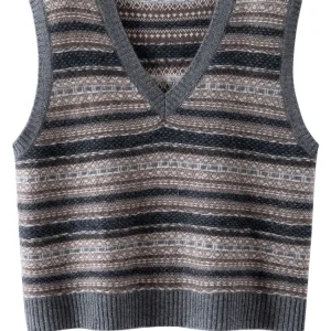 Vintage Vests Women's V-neck Jacquard Pullover 100% Cashmere Sweater Autumn Winter Fair Isle Style Sleeveless Waistcoat Knitwear - AliExpress Sweaters&Jumpers