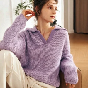 OLrain V-neck Knitted Sweater Women's Autumn 2026 New Contrasting Color Thin Pullover French Casual Loose Fit Tops O23DM69806 - AliExpress Sweaters&Jumpers