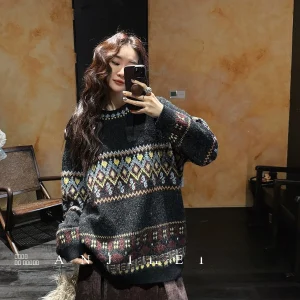 Sanji Bla Flower Knitted Large Sweater Women's round Ne Winter High-End Feel Commute Sle Pure Online S Fing Heated - AliExpress Sweaters&Jumpers