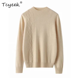 Tcyeek, 35% Cashmere 65% Wool Elegant Sweaters, Women Mock Neck Long Sleeve, Versatile Basic Pullover, Fall Winter T48262QC - AliExpress Sweaters&Jumpers