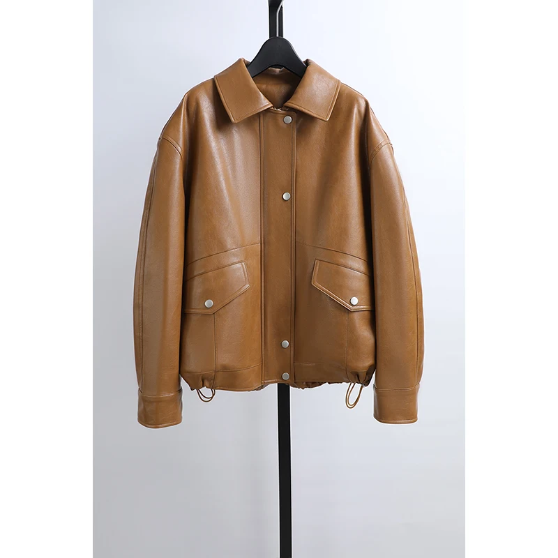 Casual ort PU Leather Jaet Straight Cut Collar Flip Women's Spring Faion Outerwear Vintage Sle Long Sve Zipper Clo... - AliExpress Sweaters&Jumpers