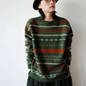 YVONE LIU Vintage Knitted Sweater Women's round Ne Loose Slimming Aosphere een Woolen Long Sve Geometric Patterned - AliExpress Sweaters&Jumpers