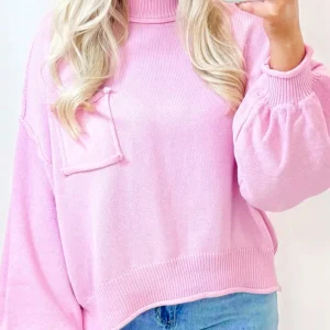 Pink Loose Fit Knit Pullover with Pocket and Balloon Sleeves - AliExpress Sweaters&Jumpers