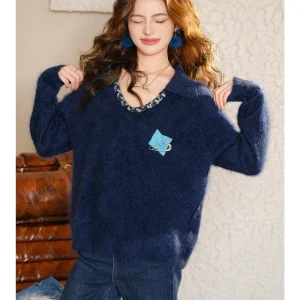 MIUCO Camere Fce Knitted Sweater Polp Collar Sequin Overhead Design Lambswool Long Sve Loose Fit Online Exclusive - AliExpress Sweaters&Jumpers