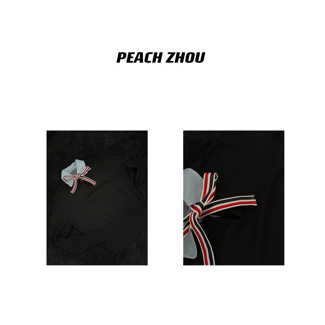 Peachzhou Briti College Sle Knitted Sweater Women's Casual Bow Tie Collar Fake Two-Piece Knitwear ort Length Long Sve - AliExpress Sweaters&Jumpers