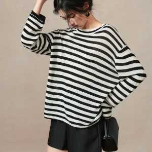 Kiki Bla White Silk Wool Stripe round Ne Knitted Sweater Women's Spring Autumn Knitwear Comfortable Regular Fit Long Sve - AliExpress Sweaters&Jumpers