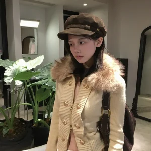 Forlions College Sle Cardigan ort Length Long Sve Turn-down Collar Splicing Fluffy Fur Collar Knitted Sweater for Women - AliExpress Sweaters&Jumpers
