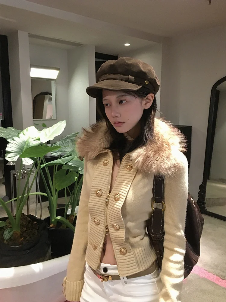Forlions College Sle Cardigan ort Length Long Sve Turn-down Collar Splicing Fluffy Fur Collar Knitted Sweater for Women - AliExpress Sweaters&Jumpers