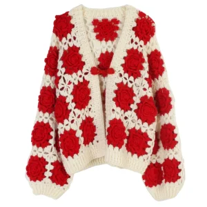 Women Knitted Cotton Long Sleeve cardigan Flower cardigan - AliExpress Sweaters&Jumpers