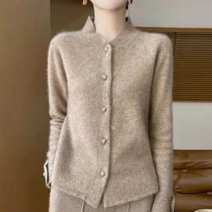 2024 Autumn and Winter New Strict Selection Wool Stand Collar Cardigan Elegant Style Women's Knitted Sweater Coat - AliExpress Sweaters&Jumpers