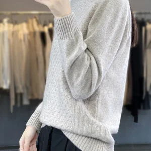 Autumn Winter Turtleneck Thick 100% Merino Wool Knitwear Women's Cable Stitch Simple Solid Color Pullovers Thick Sweater Tops - AliExpress Sweaters&Jumpers