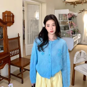INON Snow White Gentle Lazy Aosphere Hand Knitted Soft Cozy Knit Open Cardigan Holiday Outerwear Spring Floral Design - AliExpress Sweaters&Jumpers