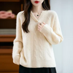 100% Wool Thickened V - neck Cable Knit Women's Pullover, An Elegant and Warm Fashion Choice - AliExpress Sweaters&Jumpers