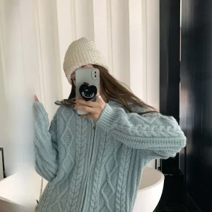 Hhi Capri ternoon Thiened Knitted High Collar Hoodie Women's Autumn Winter Soft Cozy Zipper Sweatirt Casual Loose Fit - AliExpress Sweaters&Jumpers