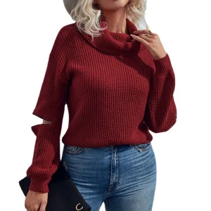 Solid color lapel cross-border women's knitwear 2023 fall/winter new pullover zipper European and American sweater women - AliExpress Sweaters&Jumpers