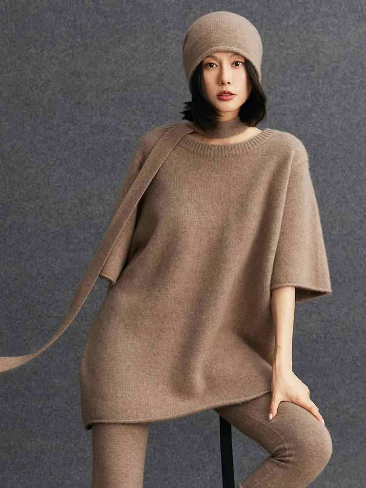 CHICUU Women Loose Cashmere Sweater O-neck Half Sleeve Pullover 100% Cashmere Knitwear Autumn Winter High Quality Soft Clothes - AliExpress Sweaters&Jumpers