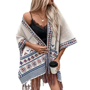European and American cross-border knitted fringed shawl women's autumn and winter new casual loose jacquard cloak cloak coat - AliExpress Sweaters&Jumpers