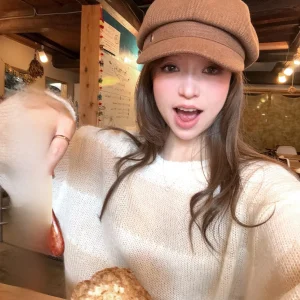 Soft Cozy Maple Syrup chiato Women's Knitted Sweater Autumn Lazy Stripe Wool Blend Long Sve round Ne Warm Thermal - AliExpress Sweaters&Jumpers