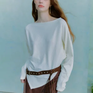 Oz  'Brow Wind Wrap' Loose Batwing Sleeve One-Shoulder Knitted Top with Belt Asymmetrical Women's Spring Fashion - AliExpress Sweaters&Jumpers
